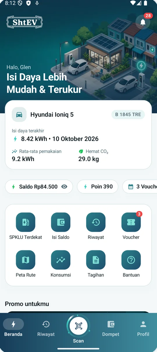 Layar beranda aplikasi ShtEV